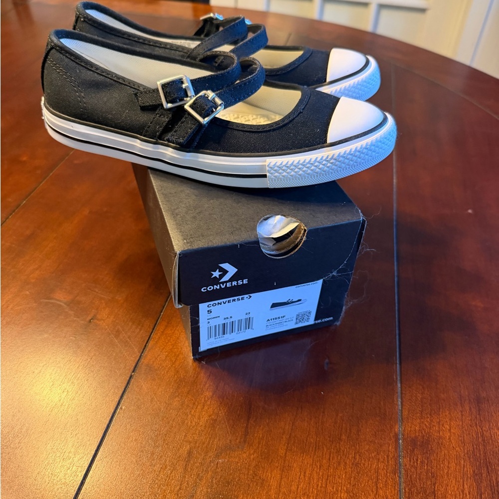 Converse Black Mary Jane Sneakers with Buckle Straps
